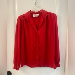 Vintage Josephine Scarlet Button Down Sheer Blouse Size 10